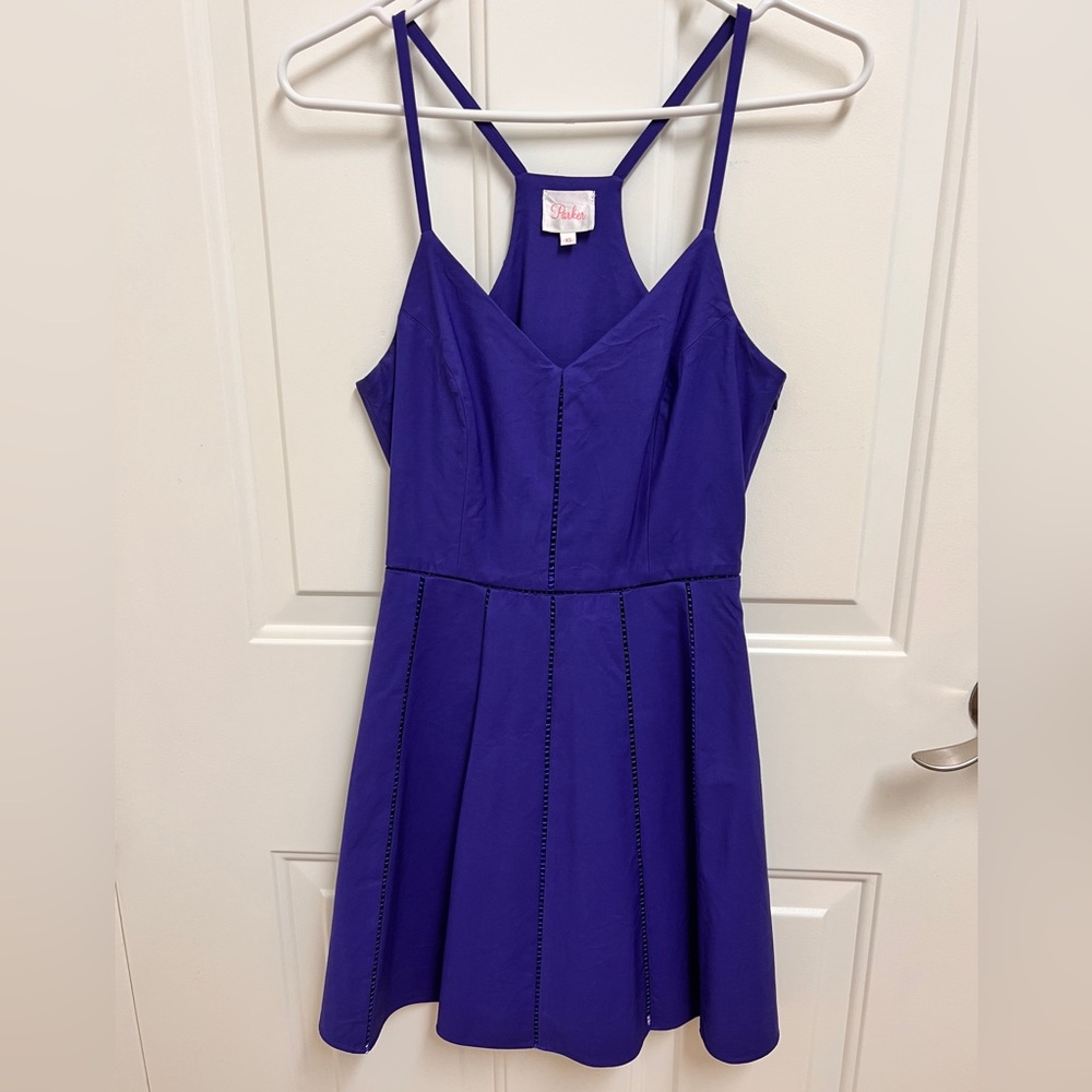 Parker Juliet Ladder Stitch Royal Blue Pleated Dress Size XS